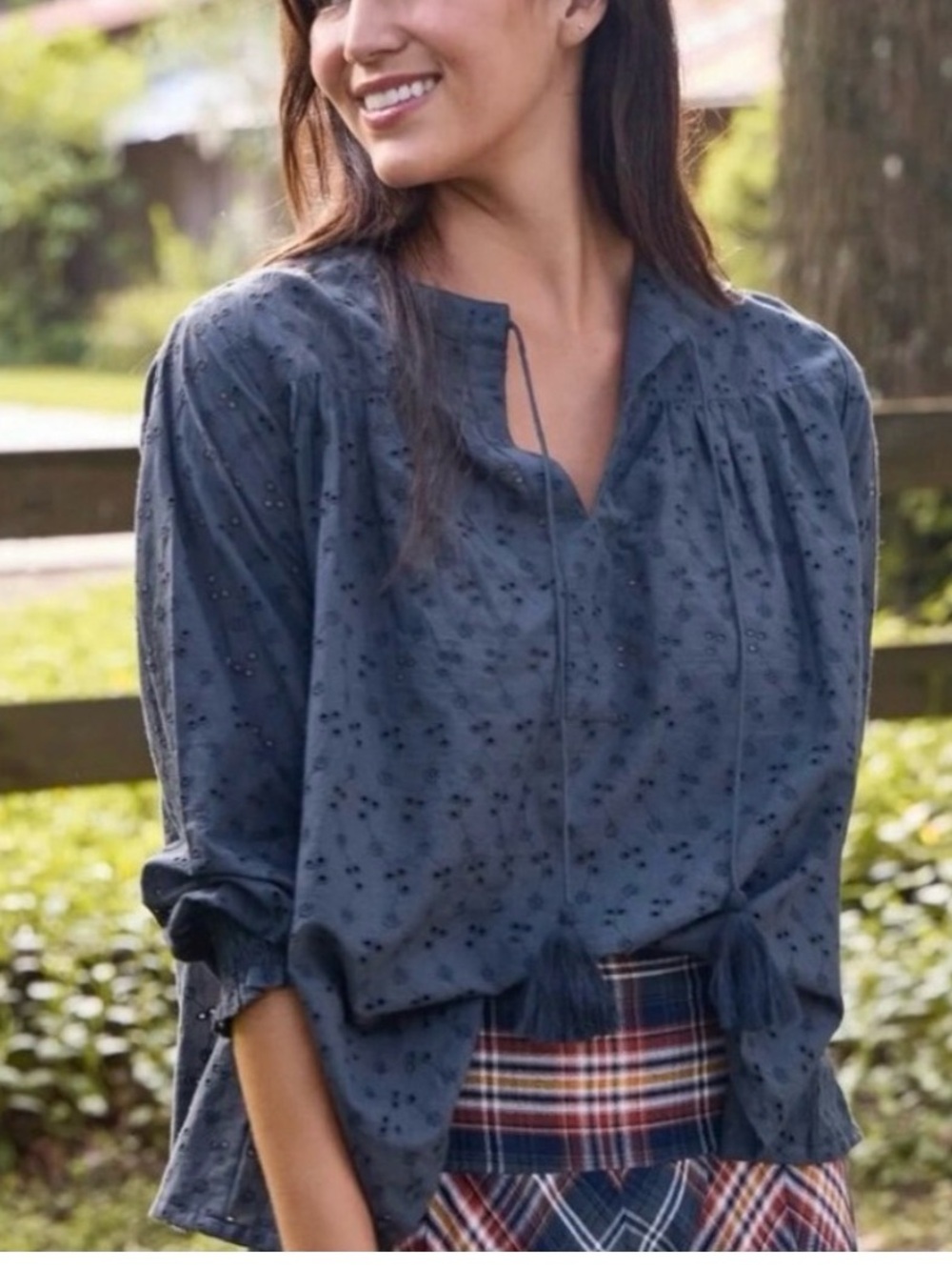 Natural Life Women’s Dara Cotton Eyelet Peasant Top Size Medium